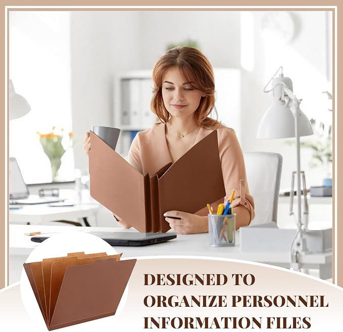 AmazingSpark 24 Pcs Classification Folder Letter Size Bulk 3 Divider Pressboard File Folder with Expansion 2 Prong Fastener Heavy Duty Office File Organizer for School Medical Document(Kraft Paper) - Image 5