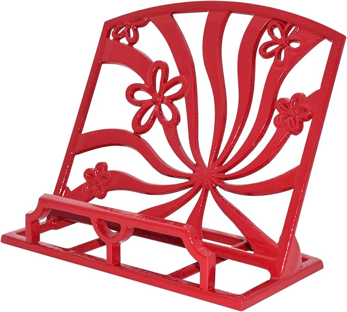 Elegant Cookbook Stand Cast Iron, Kitchen Decorative Metal Recipe Book Holder for Bible, Prayer Book Stand, Magazine, Textbooks, Vintage Cookbook Stand for Kitchen Counter, Red by Minluful