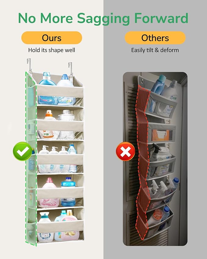 ULG 1-Pack Over Door Organizer with 5 Large Pockets 10 Mesh Side Pockets, 44 lbs Weight Capacity Hanging Storage Organizer with Clear Window for Bedroom Bathroom Kitchen, RV, Camper, Beige - Image 3