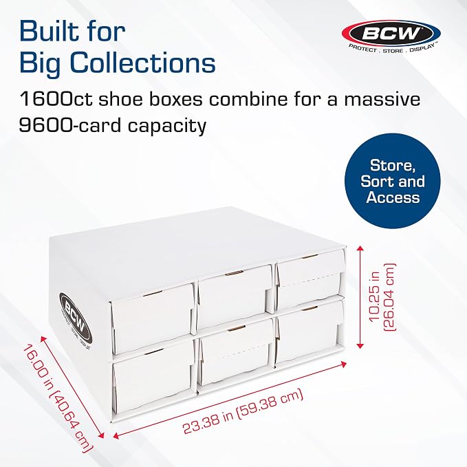 BCW 1600 Count Two Row Card House Storage Box with 6 Shoe Boxes | Holds 9600 Standard Trading Cards | Cardboard Storage House with Six 2 Row Card Storage Boxes - Image 3