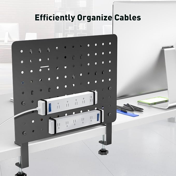 Clamp on Desk Pegboard 16.5"x12.6", Black Heavy Duty Steel Desktop Organizer with 4 Magnet Pins, No-Drill Metal Peg Board Mount for Office & Gaming, Horizontal/Vertical - Image 2