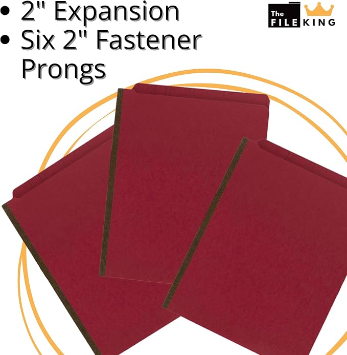 The File King Two Divider Pressboard Classification Red File Folder - Letter Size | Box of 10 | End Tab | 2” Expansion | Six 2-Inch Fastener Prongs | Made in America - Image 4