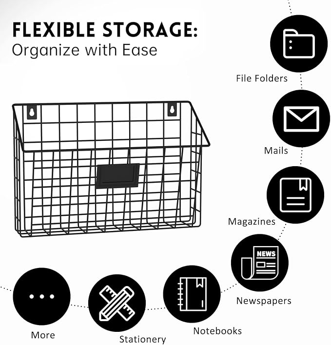 X-cosrack Detachable Hanging Wall Files Rack&3-Tier Metal Folder Wall File Holder with Tag Slot Mounts on Wall and Door for Office, Home, and Work Easy Organizing,Black(Patent Pending) - Image 6