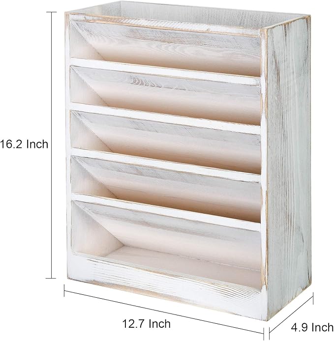 Vintage Rustic Wooden 5 Slot Office Desk or Distressed Torched Wood Wall Mounted Hanging Document Filing Organizer，Magazine Rack，Mail Holder Organizer display stand - Image 2
