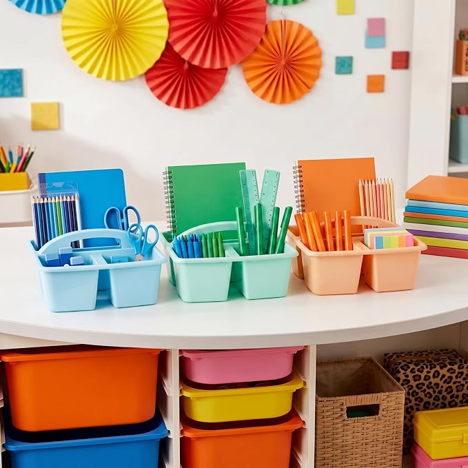 Kathfly 18 Pack Classroom Caddy Organizer with Handle, Plastic Art Craft Cleaning Caddy Bulk, Small Multipurpose Supply Organization Storage Basket for Table Desk Office Pencil Teacher (Mixed Color 2) - Image 5