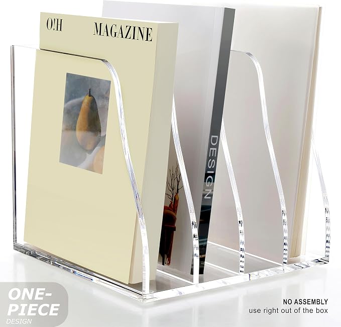 SANRUI Acrylic Desk Magazine Holder File Organizer Sorter,4 Slot Clear | B5 Size, Vertical Workspace Document Sorters, Folder Rack for Office Accessories Organization Storage - Image 3