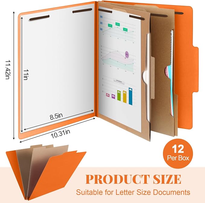 12 Pcs Skyygemm Classification Folder Letter Size, 2 Pocket File,Orange | Back to School Supplies, File Organizer with Fastener, Expanding File Organizer Bulk for Office Employee, Staff, Teacher - Image 2