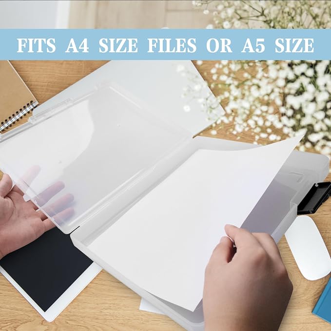 12 Pcs Clear A4 A5 File Box Document Plastic Storage Box with 48 Labels File Holder Organizer Box Paper Plastic Case Magazine Protector with Buckle Office School Supplies(Black) - Image 4