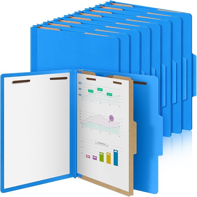 AmazingSpark 24 Pcs Classification Folder Letter Size Bulk 1 Divider Pressboard File Folder with Expansion 2 Prong Fastener Heavy Duty Office File Organizer for School Medical Document(Business Blue) by Unknown