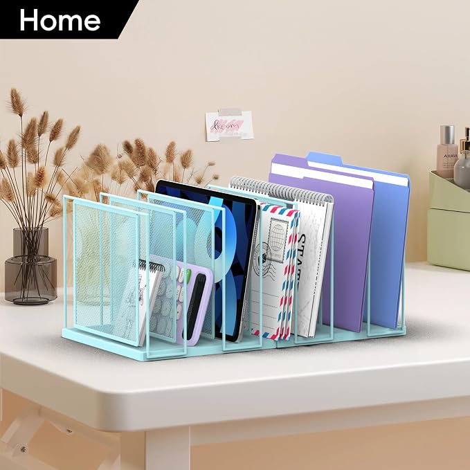 File Organizer for Desk, 7-Section Vertical File Sorter, Paper Holder Organizer Standing Metal File Folder for Office Home Classroom, Blue - Image 2