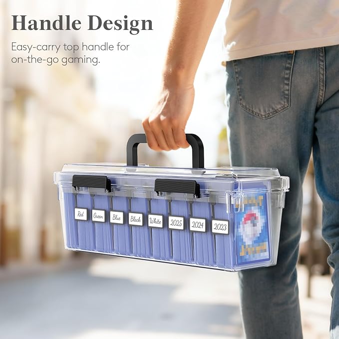 Lifewit Trading Card Storage Box with Handle, Fit for Toploader, 2 Pcs | Stackable Reinforced Latch Case with 8 Adjustable Dividers, Writable Labels, Organizer for MTG TCG Sports Baseball Bulk Cards - Image 7