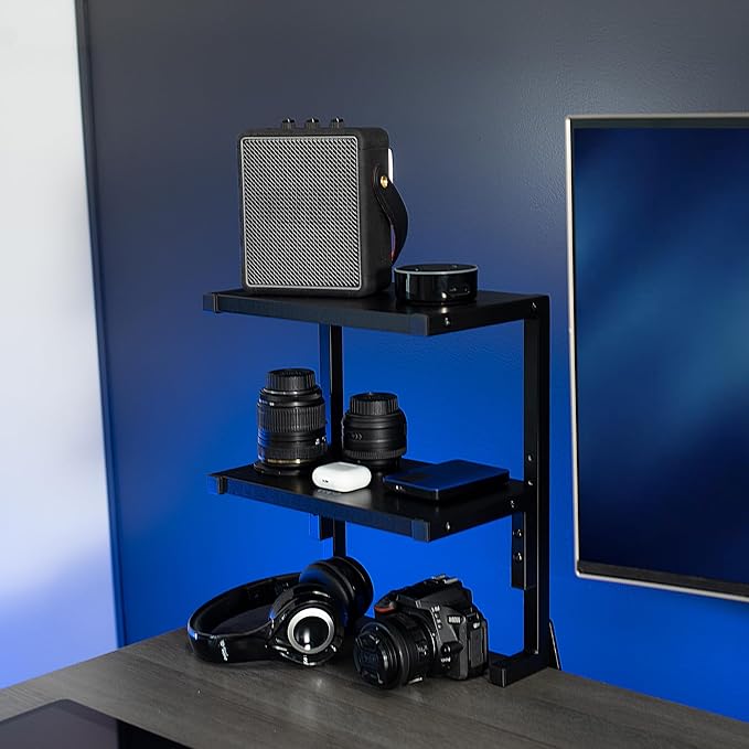 VIVO Clamp-on 13 inch Above or Below Desk 2-Tier Shelving Unit for Table Accessories, Gaming Devices, and More, Storage Tray, Desktop Organizer, Black, STAND-SHELF2C | Above or Below Desk, 2 Level Shelving Unit for Table Accessories, Gaming Devices, an... - Image 2