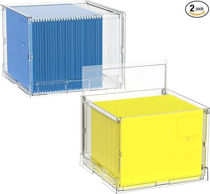 MUKAI File Box Organizer, Hanging Folder Storage Boxes, File Folder Organizer with Slide, Filing Crate Bin Holder with Letter-size File Holder Filing Box for Office, Home, Decor (2) by Unknown