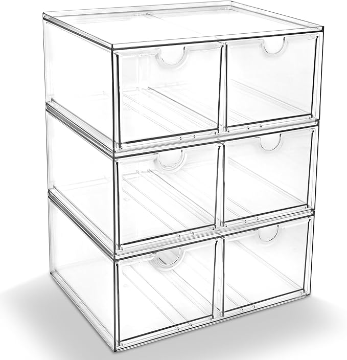 Prsildan 6 Small Drawers Stackable Storage Drawer Clear Acrylic Organizer | Makeup Organizers, Vanity Bathroom Kitchen Cabinets Under Sink Home Organization, 3 Pack by Prsildan