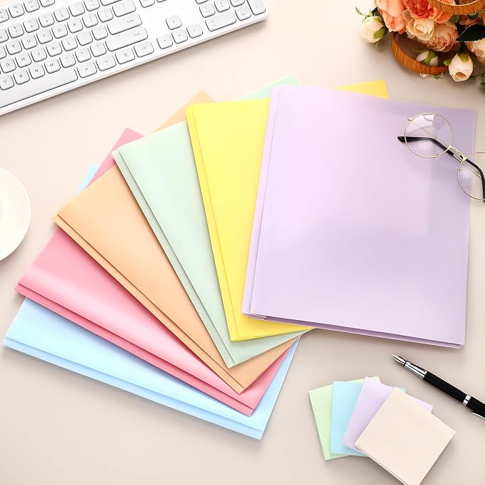 Cholemy 72 Packs Pocket Folders with Prongs Heavy Duty Plastic Folder with Business Card Slot 3 Prong Fasteners for School Office (Vibrant) - Image 7