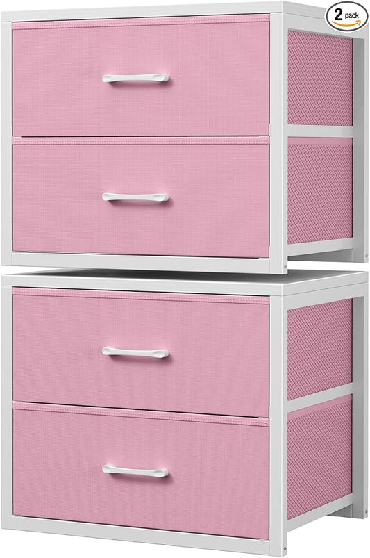 BOLUO Stackable Closet Drawers for Clothes Organizers and Storage Fabric Pink 2 Drawer Dresser for Bedroom 2 Packs Modern Small by BOLUO