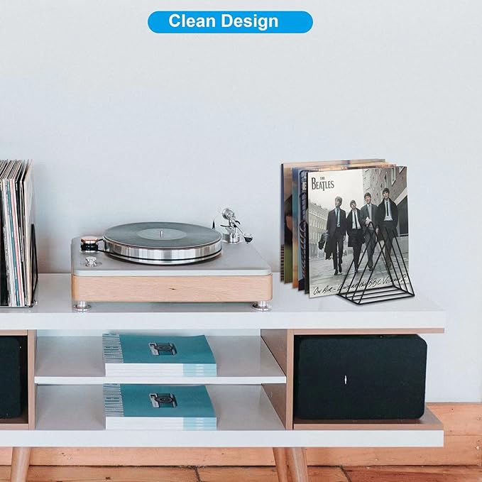 Vinyl Record Holder Storage, 9 Slot Metal Magazine Book Album Display Rack, Stylish Triangle Desktop File Sorter Organizer for Home Office, Black - Image 2