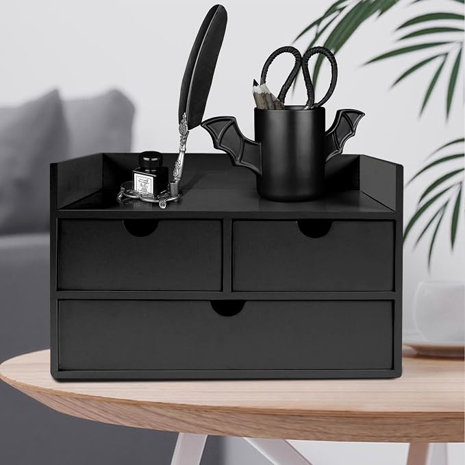 Charmewooden Desk Organizer with Drawers Countertop Drawers Organizer Tabletop Storage Organization Box Home Office Workspace Bathroom Toiletries Supplies (black with shelf) - Image 3