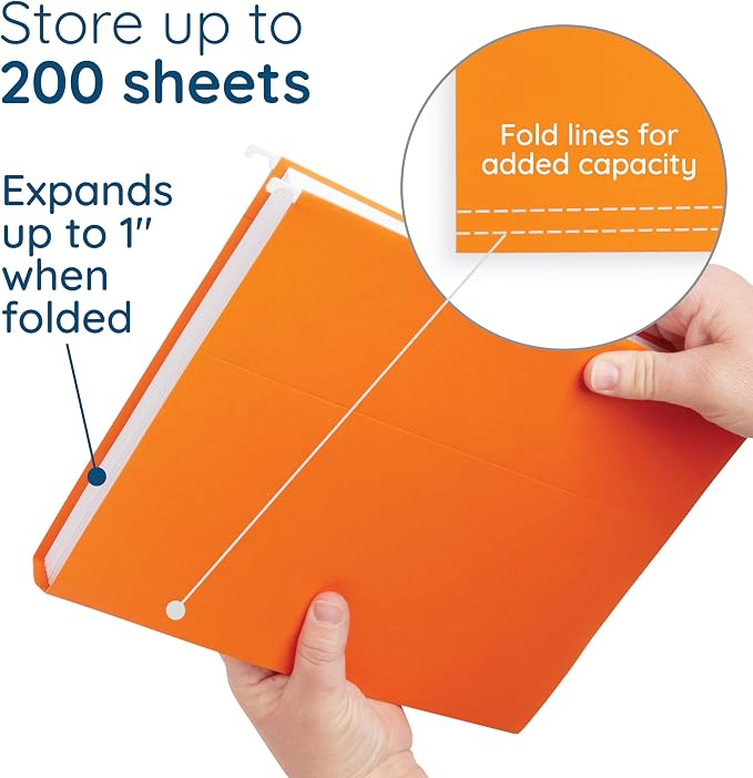 Blue Summit Hanging File Folders, Letter Size, Orange, Great for Organizing and Easy File Storage, 50 Per Box | Reinforced letter size, 1/5 cut tabs, plastic tabs and inserts included, for filing cabinet, home, and office - Image 3