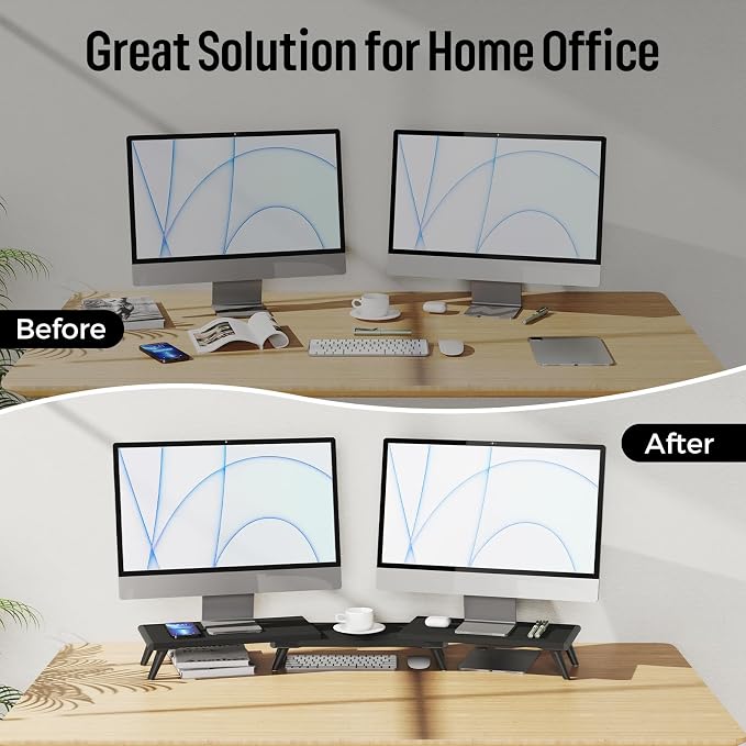 loukin Dual Monitor Stand Riser for Desk, 43.6"×8.2" Computer Stand, Black | Supports 22 lb, No Installation Required, Water-Resistant Surface, Fits Laptops and Printers, Ergonomic Design - Image 8