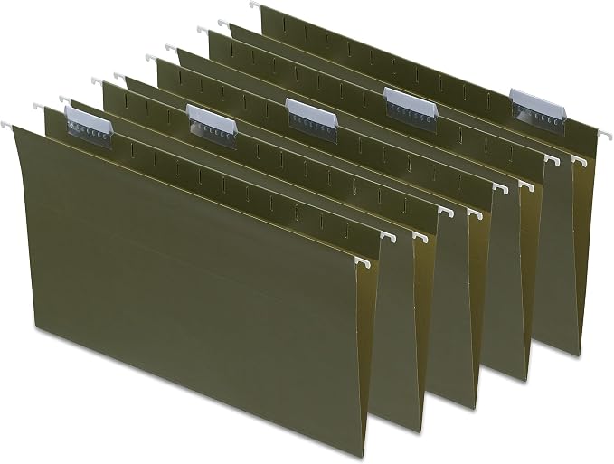 Staples Hanging File Folders, Legal Size, 5‑Tab, Standard Green, Durable Construction – 100/Carton by Staples