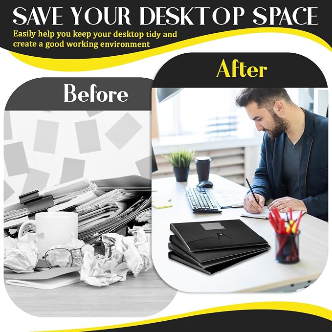 Glenmal 10 Pcs 7 Pocket File Folders File Organizer Expanding Folder with Labels Plastic Pocket A4 Letter Size Paper Organizer for Office Back to School Supplies(Black) - Image 5
