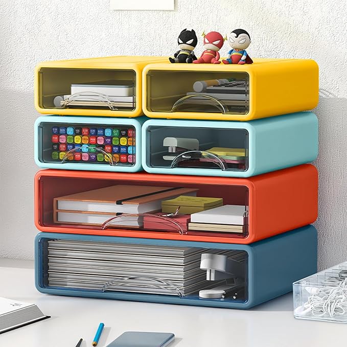 Desk Organizer with Drawers, Stackable Storage Drawers with Compartments Desktop Organization for Office Supplies, Makeup, Pencils, Tape, Erasers, Paperclips, Chargers (2S1M) - Image 2