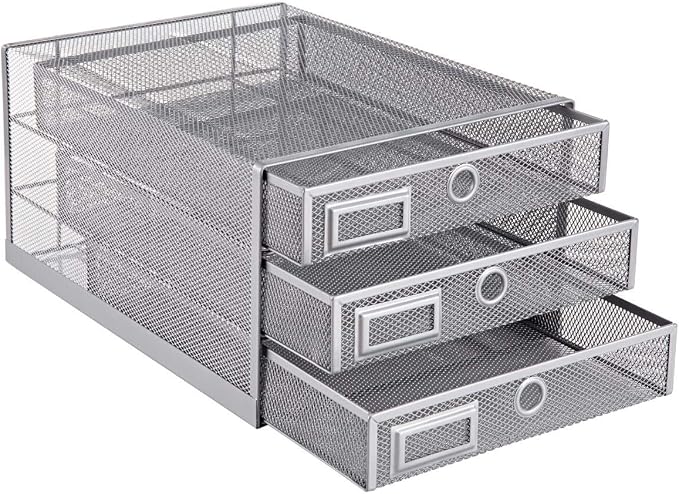Annova Desk Organizer Wire Mesh 3 Tier Sliding Drawers Paper Sorter/Multifunctional/Premium Solid Construction for Letters, Documents, Mail, Files, Paper, Kids' Art Supplies (Silver) - Image 4