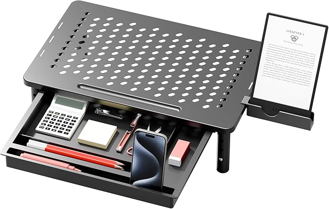 Computer Monitor Stand Riser with Storage, 3 Height Adjustable Laptop Desktop Monitor Stand with Drawer, Metal Short Printer Table, Stand Riser for Desk, Office Desk Organizers and Accessories, 1 Pack by Canyora