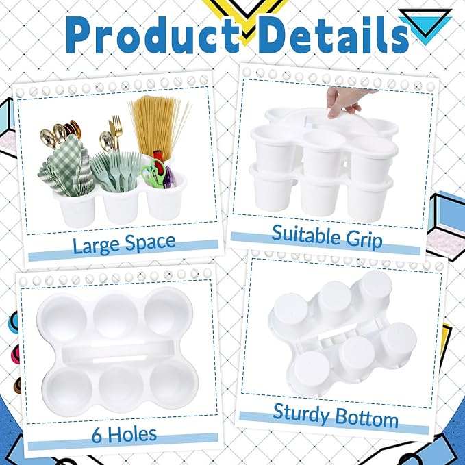 6 Pack Classroom Caddy with Handle Plastic Storage Caddy Organizer with 6 Compartments Drink Cup Caddies Holder Portable Storage Bin for Pencil, Crayon, Marker, Home, Office, School Supplies(White) - Image 3