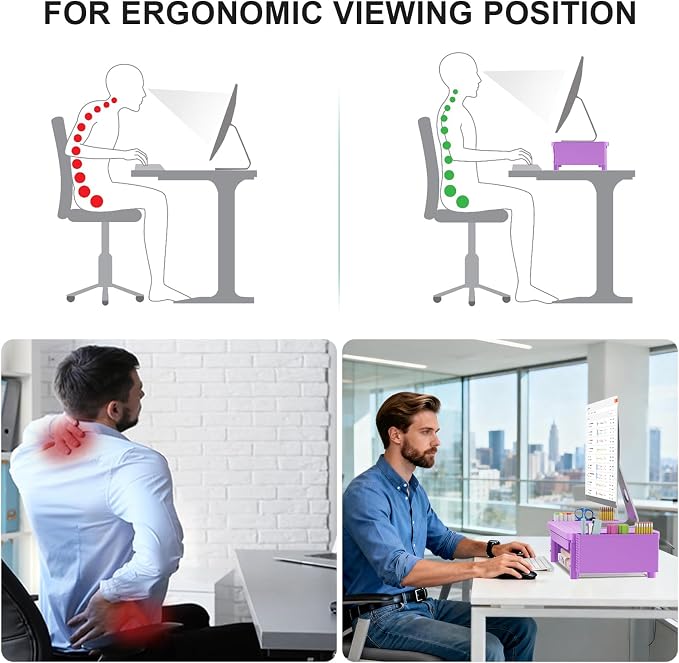 WALI Computer Monitor Stand with Storage, Desk Organizer with Drawer and Pen Holder, Desk Monitor Riser 3 Height Adjustable, Laptop Riser for Laptop, Printer (PTT003-V), 1 Pack, Violet - Image 6