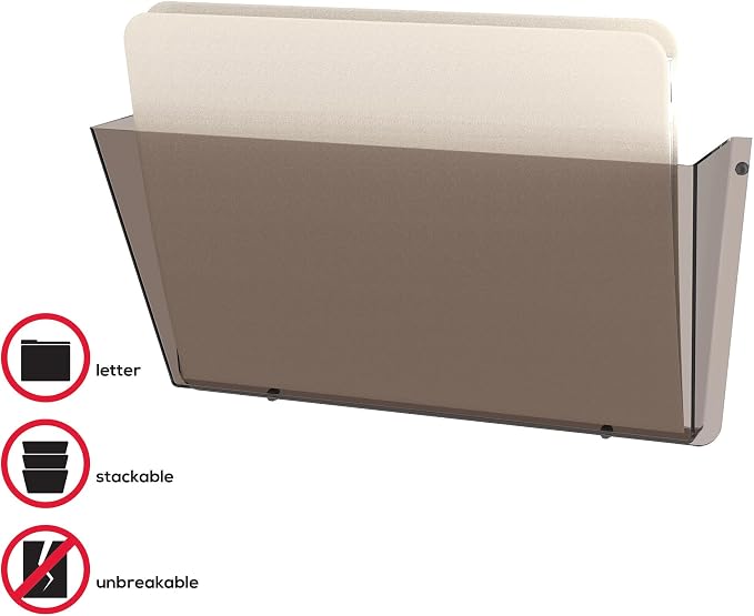 Deflecto Unbreakable DocuPocket, Wall File Organizer, Letter Size, Smoke, Single Pocket, 14.5" x 3" x 6.5" (63202) - Image 5