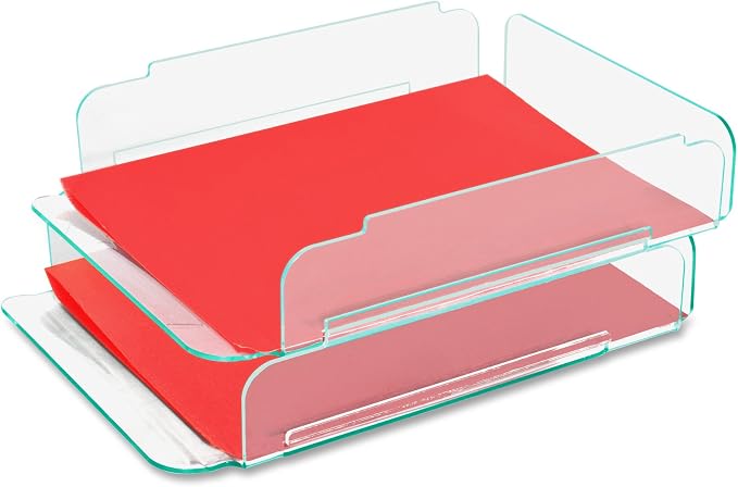 Lorell LLR80655 Stacking Letter Tray, 2 per Pack, Clear/Green - Image 5