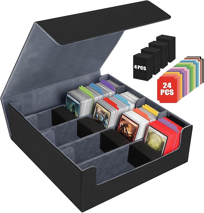 AOBOPLE 3200+ Trading Card Storage Box with Magnetic Closure, PU Leather | 4-Row Card Box,24 Dividers + 4 Foam Supports,Card Organizer For MTG TCG Magic Sports Cards,Gift For Collectors by AOBOPLE
