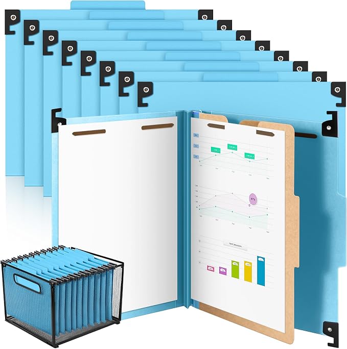Henoyso 15 Pcs Hanging Classification Folders Bulk with 2 Prongs, 1 Divider Letter Size, 2 Inch Expansions Pressboard File Folder, 1/3-cut Tab File Organizer (1 Divider,Light Blue) by Henoyso