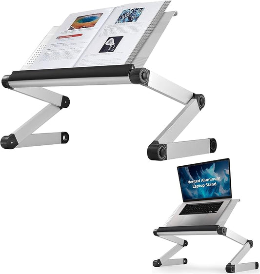 Uncaged Ergonomics Adjustable Book Holder, Tablet & Laptop Stand, Aluminum Portable Reading Stand for Textbooks & Cookbooks, Recipe Holder for Kitchen Counter, Silver by UncagedErgonomics