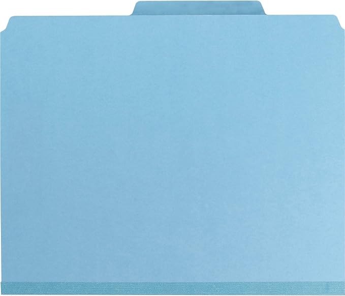 Smead Pressboard Classification File Folder with SafeSHIELD Fasteners, 2 Pocket Dividers, 2" Expansion, Letter Size, Blue, 10 per Box (14081) - Image 7
