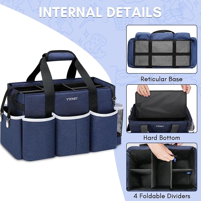 Ytonet Wearable Cleaning Caddy Bag, Large Cleaning Supplies Organizer, Blue | with 4 Foldable Dividers, Shoulder Strap&Waist Strap, Professional Cleaning Bag with Handle for Kitchen Housekeepers Cleaners - Image 3