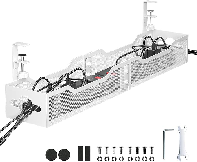 Under Desk Cable Management Tray White, Litwaro Cable Management Under Desk No Drill, 25'' Cable Tray with Clamp for Wire Management, Cord Organizer for Office, Home - No Damage to Table - Image 8