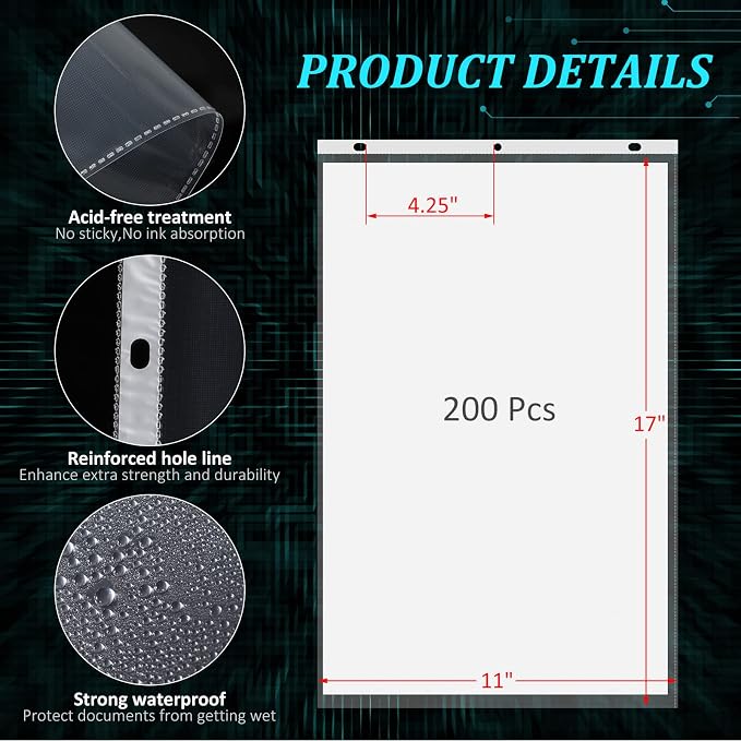 Glenmal 400 Pack Sheet Protectors 11 x 17 Inch 3 Hole Clear Heavy Duty Page Protectors for 3 Ring Binder, Plastic Sleeves for Binders - Image 2
