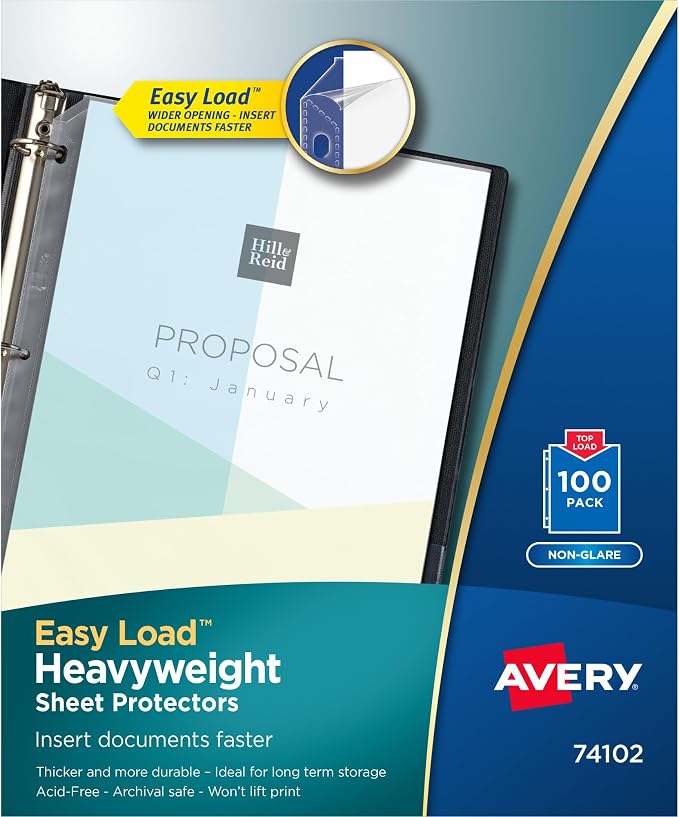 Avery® Clear Heavyweight Sheet Protectors, 8.5" x 11", Non-Glare, Easy Load, 500 Total Page Protectors (74102) by Avery