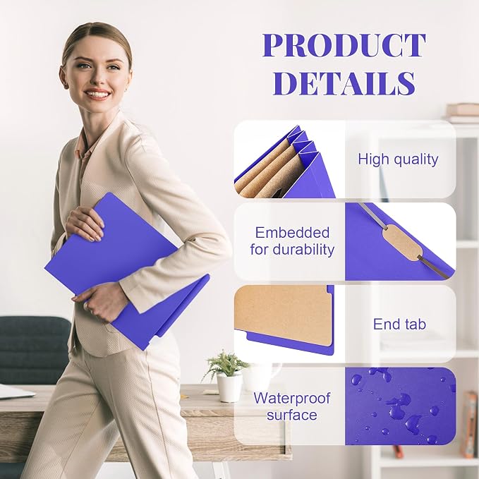 Skyygemm 24 Pack Classification Folders, Letter Size,3 Dividers,Purple | Pressboard File Folders, 2 Prong Fasteners, 3" Expanding, Manila, End Tab, for Office School Legal Records Medical - Image 3