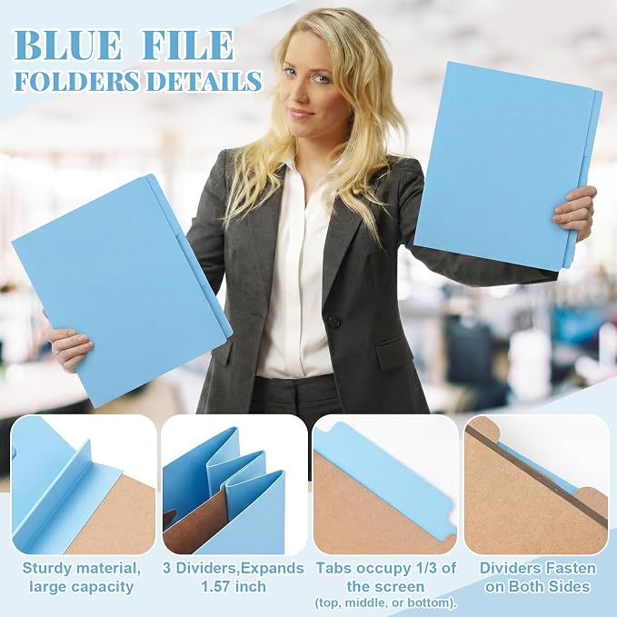 AmazingSpark 24 Pack Light Blue Classification Folders Letter Size, 1 Divider, 1/3-cut Tab, File Folders with Fasteners, Prongs, Expanding File Organizer Bulk for Office Employee, Coworker, Staff - Image 4