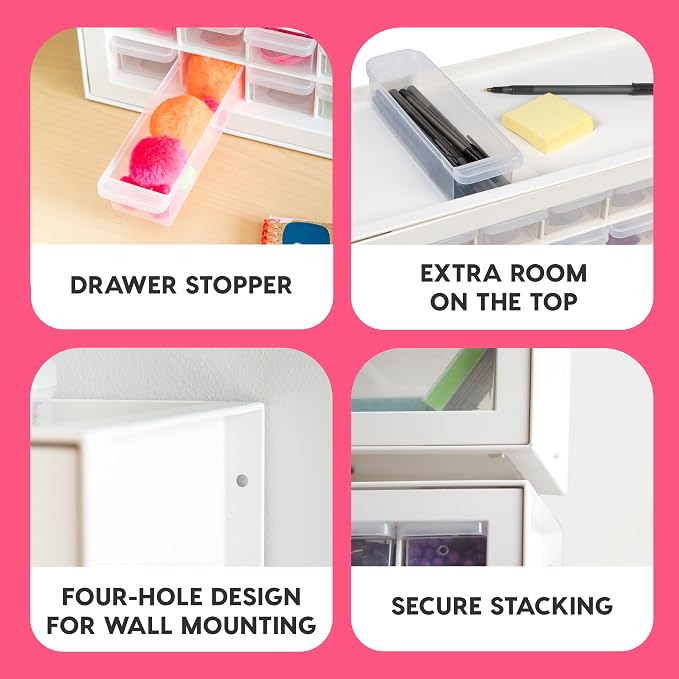 IRIS USA 64-Drawer Screw Organizer, Hardware Storage, Made in USA, White | Wall mountable, Stackable, Art & Craft Supplies, Beads, Gem Stones, Building Bricks, Garage Tool Storage - Image 4