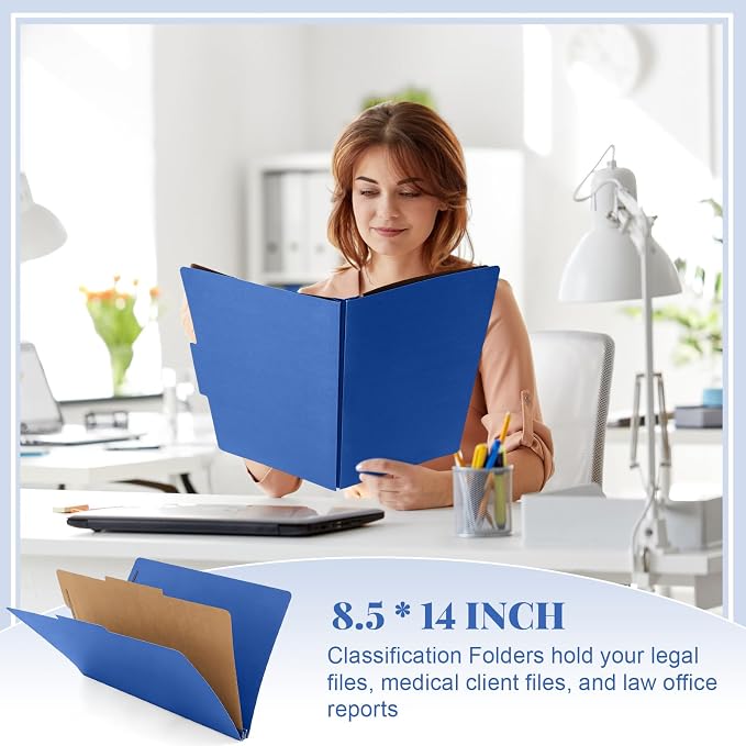 AmazingSpark 18 Pcs Legal Size Classification Folders Bulk 1 Divider Pressboard File Folder with Expansion 2 Prongs Fastener Heavy Duty Office File Organizer for School Hospitals Home (Dark Blue) - Image 5