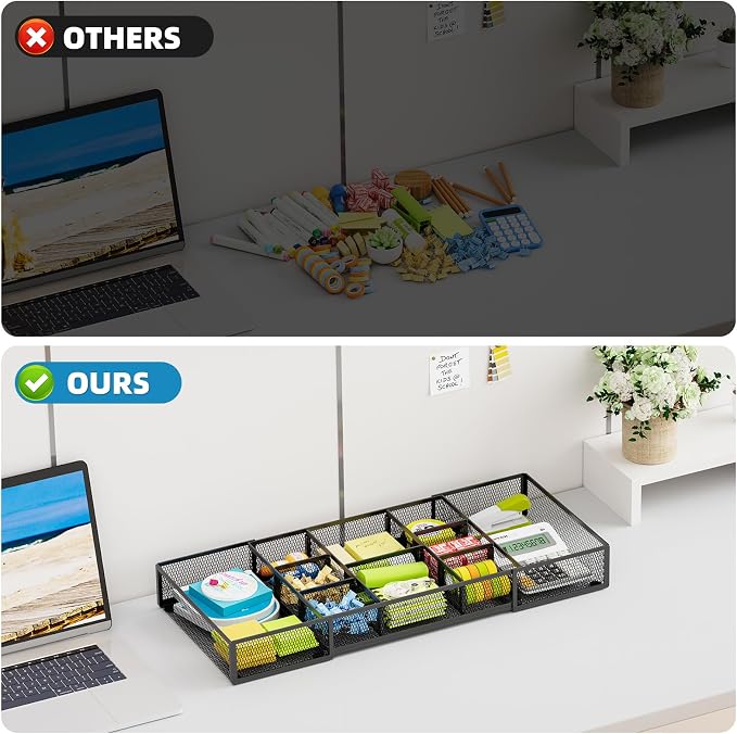 Marbrasse Expandable Desk Drawer Organizer, Mesh Drawer Organizer Tray with 10 Adjustable Compartments, Desk Organizers and Accessories for Office Supplies (Longer Expandable Drawer Organizer-B) - Image 8