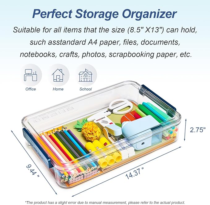 CATOOMUU 2-Pack 9x13 Clear Plastic Project Case Stackable Storage Box | 5.5Qt container with snap-tight latch, organizer for A4 files, photos, documents, scrapbooking, craft and art supplies - Image 8
