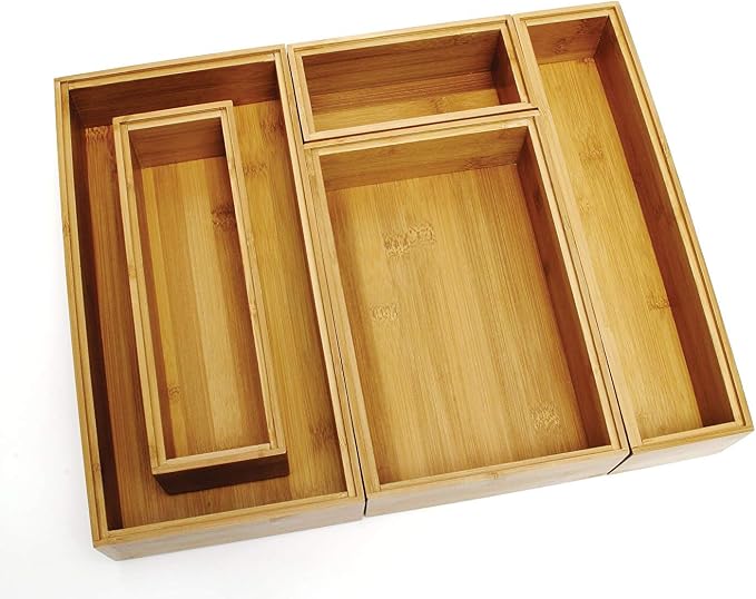 Lipper International 88005 Bamboo Wood Drawer Organizer Boxes, Assorted Sizes, 5-Piece Set - Image 3