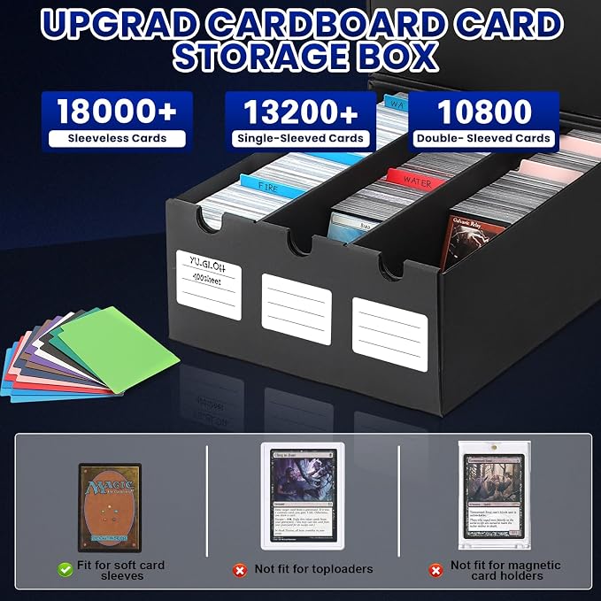 AOBOPLE Trading Card Storage Box,18000+ Cardboard Sports Card Boxes | Bulk Card Boxes with 60 Card Dividers,Labels +Tape,Stackable,Card Organizer for MTG TCG PTCG Sport Cards - Image 2