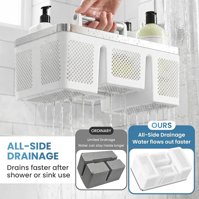BYUNER 2Pack Plastic Shower Caddy: Portable Shower & Bathroom Caddy Tote with Handle, 4 Divided Compartments, Hard Plastic Shower Basket with All-Side Drainage for College Dorm Room Essentials - Image 3